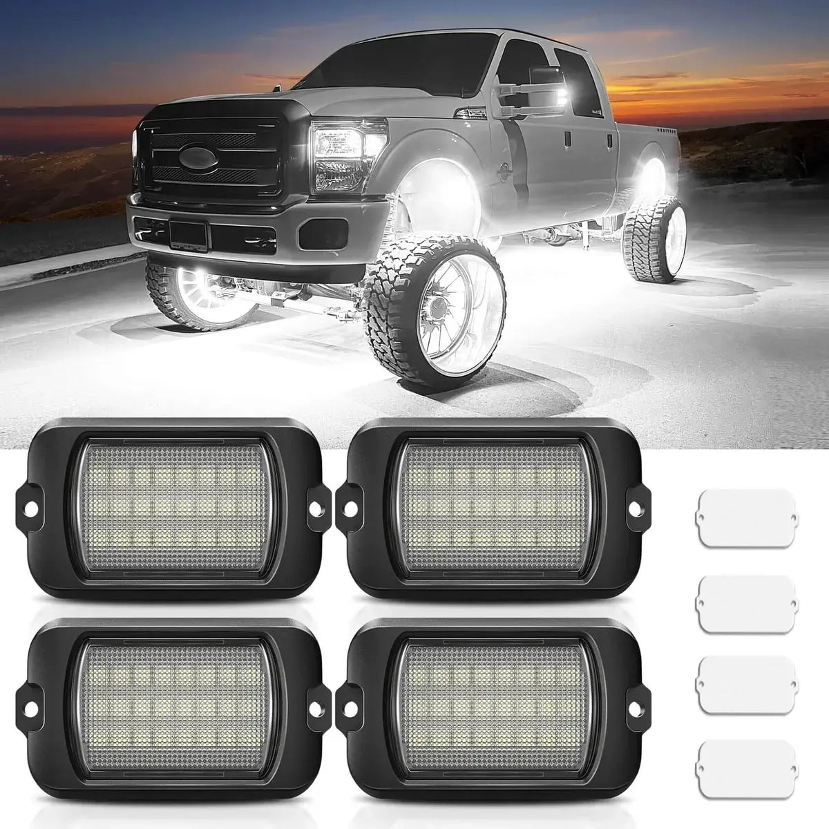 MICTUNING Q1 MAX White Rock Lights, 4/8/12 Pods Underglow Lights Compatible for Car Truck Offroad Boat, IP68 Waterproof
