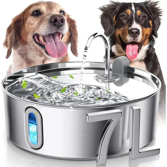 7L/236Oz Stainless Steel Dog Water Fountain for Large Dogs | 25Db Ultra-Quiet Automatic Pet Water Dispenser with Deeper Bowl, 4-Stage Filtration,Ideal for Big Breeds,Multi-Pet Households