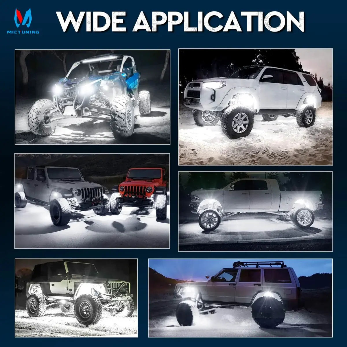 MICTUNING Q1 MAX White Rock Lights, 4/8/12 Pods Underglow Lights Compatible for Car Truck Offroad Boat, IP68 Waterproof