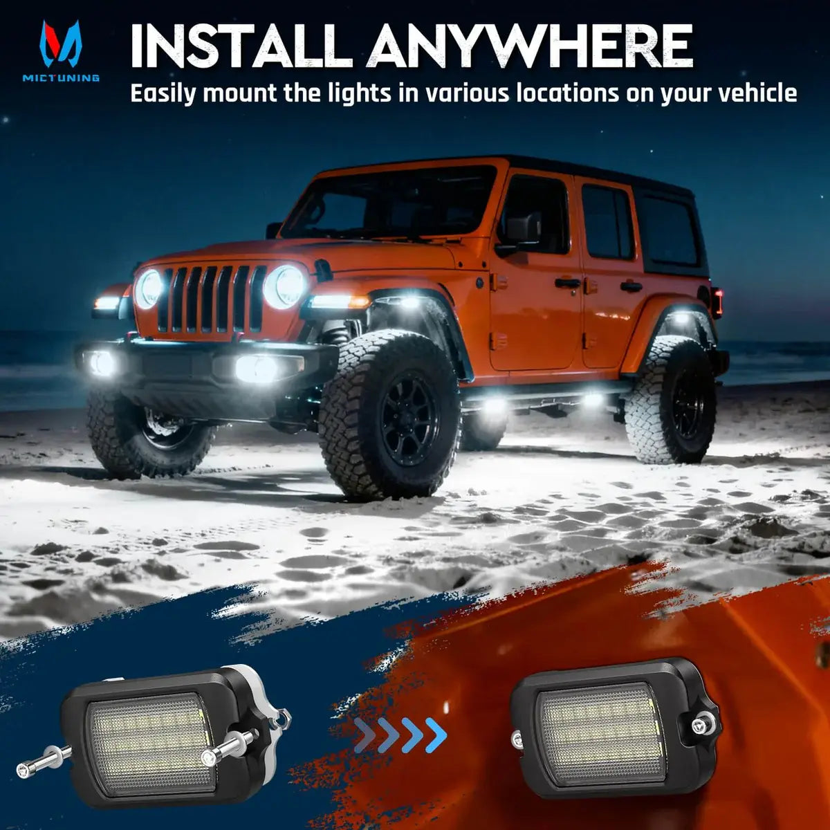 MICTUNING Q1 MAX White Rock Lights, 4/8/12 Pods Underglow Lights Compatible for Car Truck Offroad Boat, IP68 Waterproof