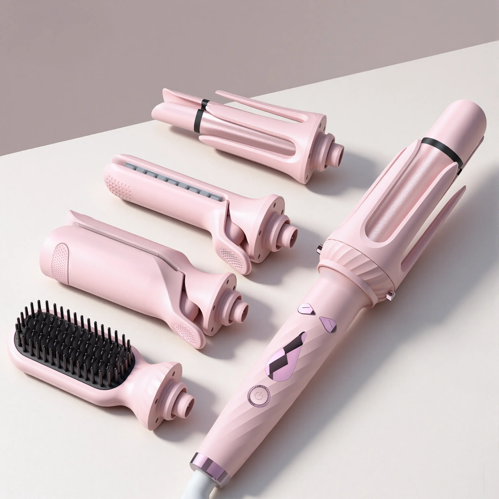 5-In-1 Automatic Rotating Curling Iron Set, Negative Ion Hair Styler for Easy Curls, Beach Waves & Straight Looks, Fast Heating, Beginner-Friendly Anti-Scald Design, Curly Hair, Wavy Hair Styling