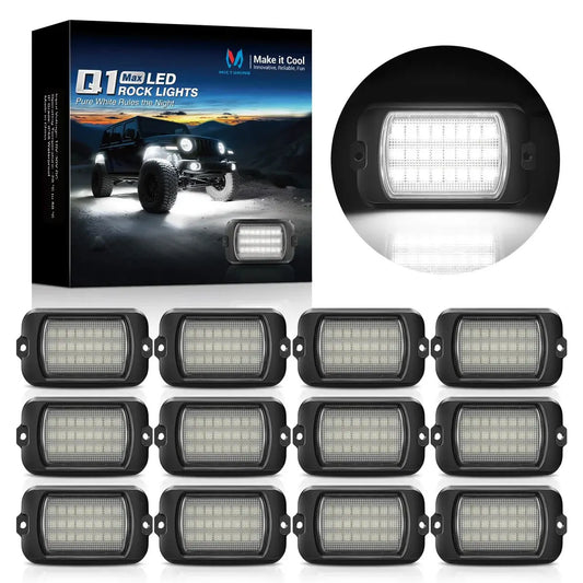 MICTUNING Q1 MAX White Rock Lights, 4/8/12 Pods Underglow Lights Compatible for Car Truck Offroad Boat, IP68 Waterproof