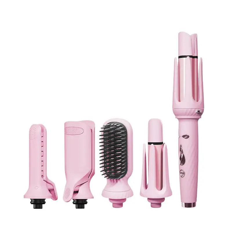 5-In-1 Automatic Rotating Curling Iron Set, Negative Ion Hair Styler for Easy Curls, Beach Waves & Straight Looks, Fast Heating, Beginner-Friendly Anti-Scald Design, Curly Hair, Wavy Hair Styling