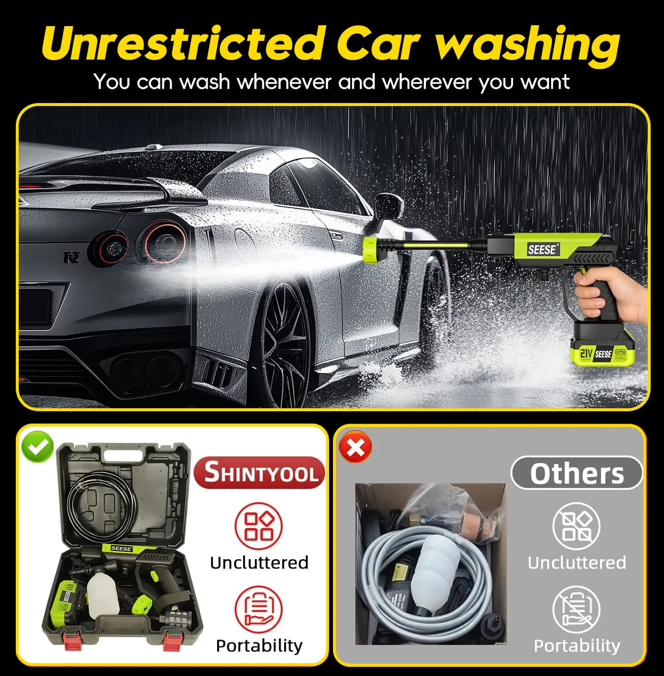 【Dealsforyoudays】Seese Cordless Pressure Washer and Single Port Charger Base, Bottle Portable Washer for Car,Home Cleaning & Garden Watering Fathersdaygift